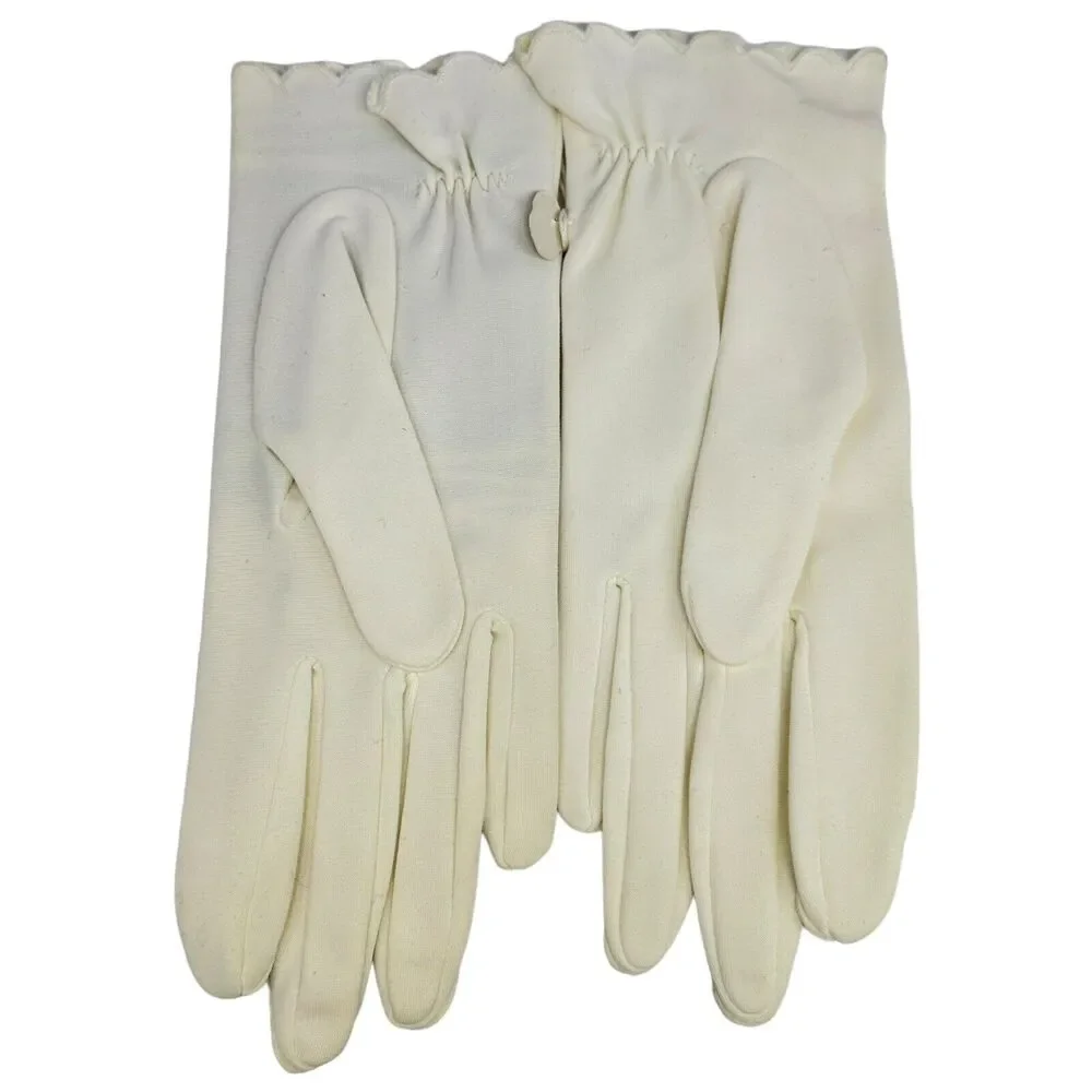 Grandoe Stretch White Cream Nylon Women's Gloves Size 6 - 6 1/2‎ Vintage